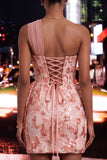 Green Bodycon Corset One Shoulder Lace Up Back Sequins Homecoming Dress with Sash