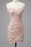 Blush Sweetheart Ruffled Corset Bodycon Ruched Lace Up Back Homecoming Dress
