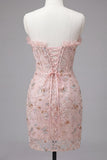 Blush Sweetheart Ruffled Corset Bodycon Ruched Lace Up Back Homecoming Dress