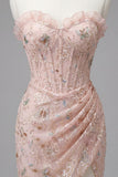 Blush Sweetheart Ruffled Corset Bodycon Ruched Lace Up Back Homecoming Dress