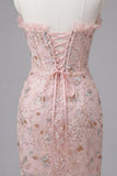 Blush Sweetheart Ruffled Corset Bodycon Ruched Lace Up Back Homecoming Dress