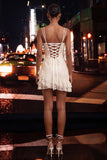 Light Blue Bodycon Corset Lace Up Back Sequins Homecoming Dress with Ruffles