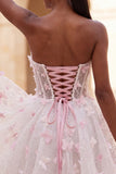 A-Line Lilac Sweetheart Sheer Corset Appliqued Homecoming Dress with Lace Up Back