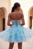 A-Line Lilac Sweetheart Sheer Corset Appliqued Homecoming Dress with Lace Up Back