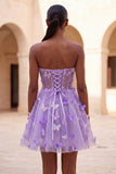 A-Line Lilac Sweetheart Sheer Corset Appliqued Homecoming Dress with Lace Up Back
