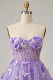 A-Line Lilac Sweetheart Sheer Corset Appliqued Homecoming Dress with Lace Up Back