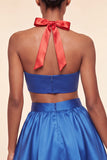 Pink and Green A-Line 2 Piece Halter Neck Satin Homecoming Dress