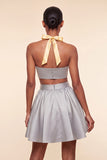 Pink and Green A-Line 2 Piece Halter Neck Satin Homecoming Dress