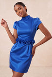 Green High Neck Bodycon Satin Cap Sleeves Homecoming Dress with 3D Flowers