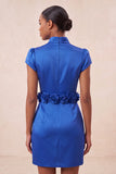 Green High Neck Bodycon Satin Cap Sleeves Homecoming Dress with 3D Flowers