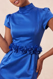 Green High Neck Bodycon Satin Cap Sleeves Homecoming Dress with 3D Flowers