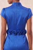 Green High Neck Bodycon Satin Cap Sleeves Homecoming Dress with 3D Flowers