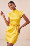 Green High Neck Bodycon Satin Cap Sleeves Homecoming Dress with 3D Flowers