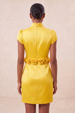 Green High Neck Bodycon Satin Cap Sleeves Homecoming Dress with 3D Flowers