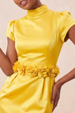 Green High Neck Bodycon Satin Cap Sleeves Homecoming Dress with 3D Flowers