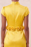 Green High Neck Bodycon Satin Cap Sleeves Homecoming Dress with 3D Flowers