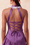 Orange Halter Neck Satin Bodycon Ruffled Lace Up Back Homecoming Dress with 3D Flowers