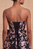 Sage Green Strapless A-Line Embroidered Pearl Lace Up Back Homecoming Dress with Bow