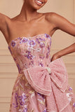 Sage Green Strapless A-Line Embroidered Pearl Lace Up Back Homecoming Dress with Bow