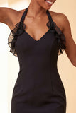 Purple Bodycon Halter Neck Lace Up Back Homecoming Dress with Ruffles