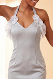 Purple Bodycon Halter Neck Lace Up Back Homecoming Dress with Ruffles