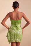 Light Yellow Bodycon Sweetheart Ruched Sequins Lace Up Back Homecoming Dress with Sash