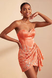Light Yellow Bodycon Sweetheart Ruched Sequins Lace Up Back Homecoming Dress with Sash