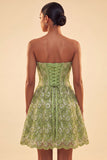 A-Line Green Sweetheart Corset Sequins Homecoming Dress with Lace Up Back