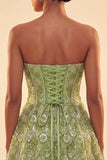 A-Line Green Sweetheart Corset Sequins Homecoming Dress with Lace Up Back