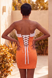 Light Purple Bodycon Halter Neck Ruffled Beaded Homecoming Dress with Lace Up Back