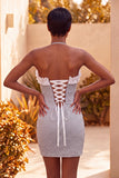 Light Purple Bodycon Halter Neck Ruffled Beaded Homecoming Dress with Lace Up Back