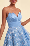 Sky Blue A-Line Sweetheart Sequins Lace Up Back Homecoming Dress with Sash