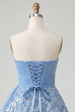 Sky Blue A-Line Sweetheart Sequins Lace Up Back Homecoming Dress with Sash