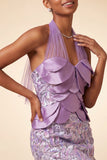 Lilac Halter Neck Bodycon Sequins Short Homecoming Dress with Lace Up Back
