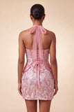 Lilac Halter Neck Bodycon Sequins Short Homecoming Dress with Lace Up Back