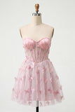 Blush Sweetheart A-Line Sheer Corset Butterfly Homecoming Dress with Lace Up Back