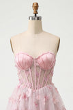 Blush Sweetheart A-Line Sheer Corset Butterfly Homecoming Dress with Lace Up Back