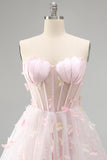Blush Sweetheart A-Line Sheer Corset Butterfly Homecoming Dress with Lace Up Back
