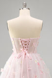 Blush Sweetheart A-Line Sheer Corset Butterfly Homecoming Dress with Lace Up Back