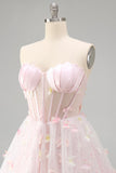 Blush Sweetheart A-Line Sheer Corset Butterfly Homecoming Dress with Lace Up Back