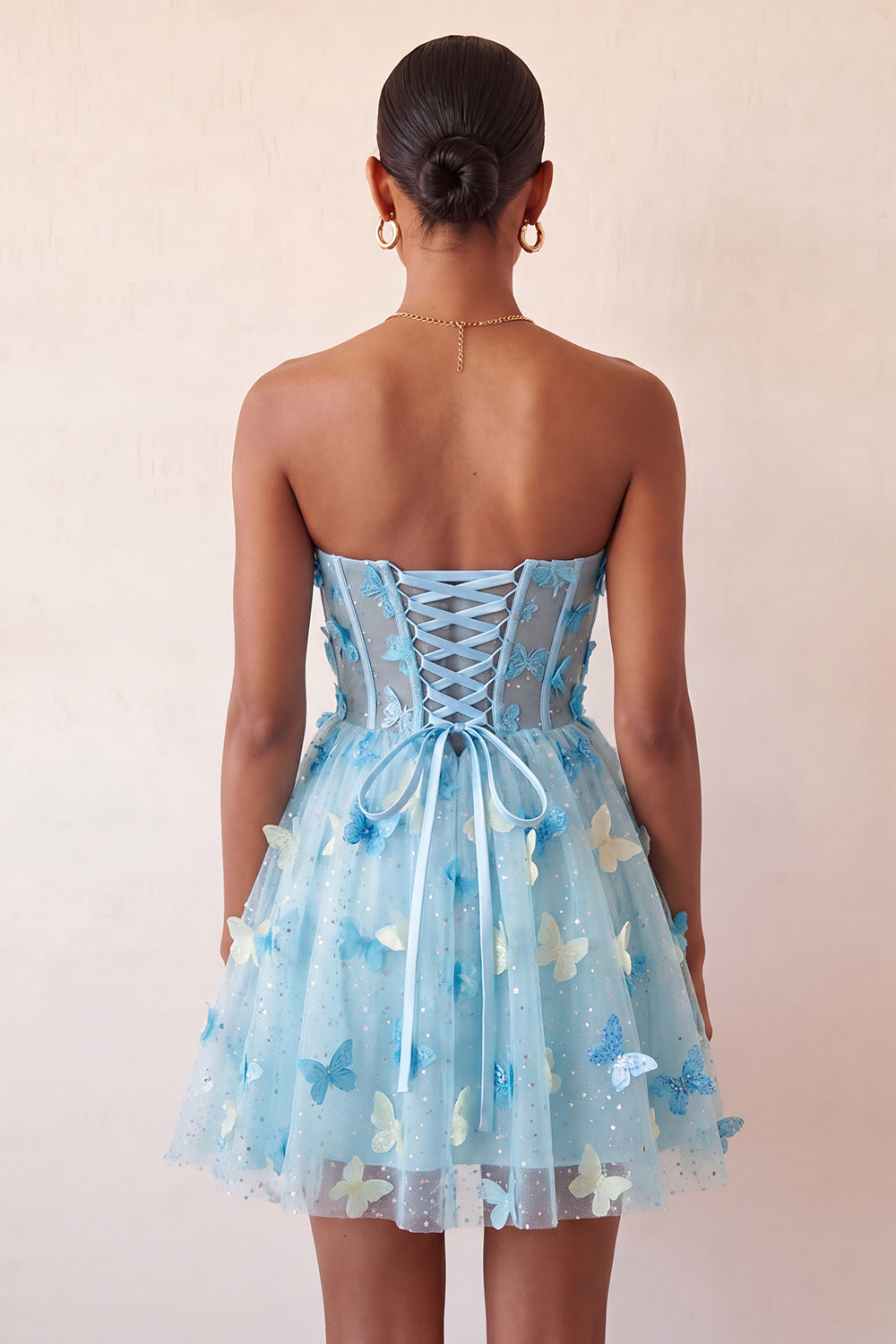 butterfly back homecoming dress Silver Sequin Butterfly Open Back Dress in Beige
