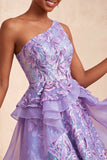 Light Blue A-Line One Shoulder Sequins Ruffled Homecoming Dress with Lace Up Back