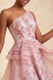 Light Blue A-Line One Shoulder Sequins Ruffled Homecoming Dress with Lace Up Back