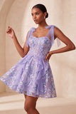 Pink A-Line Corset Bowed Straps Sequins Ruffled Homecoming Dress with Lace Up Back