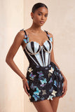 Bodycon Blush Corset Butterfly Pearl Applique Lace Up Back Homecoming Dress with Sash