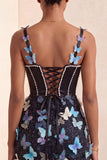 Bodycon Blush Corset Butterfly Pearl Applique Lace Up Back Homecoming Dress with Sash