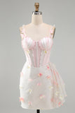 Pink Seashell Bust Corset Bodycon Short Homecoming Dress with 3D Butterfly Appliqués