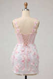 Bodycon Blush Corset Butterfly Pearl Applique Lace Up Back Homecoming Dress with Sash