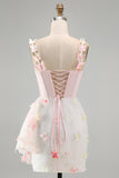 Pink Seashell Bust Corset Bodycon Short Homecoming Dress with 3D Butterfly Appliqués