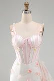 Pink Seashell Bust Corset Bodycon Short Homecoming Dress with 3D Butterfly Appliqués